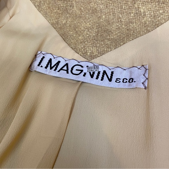 Vintage I.MAGININ peacoat long winter coat chartreuse yellow tweed - Picture 6 of 14